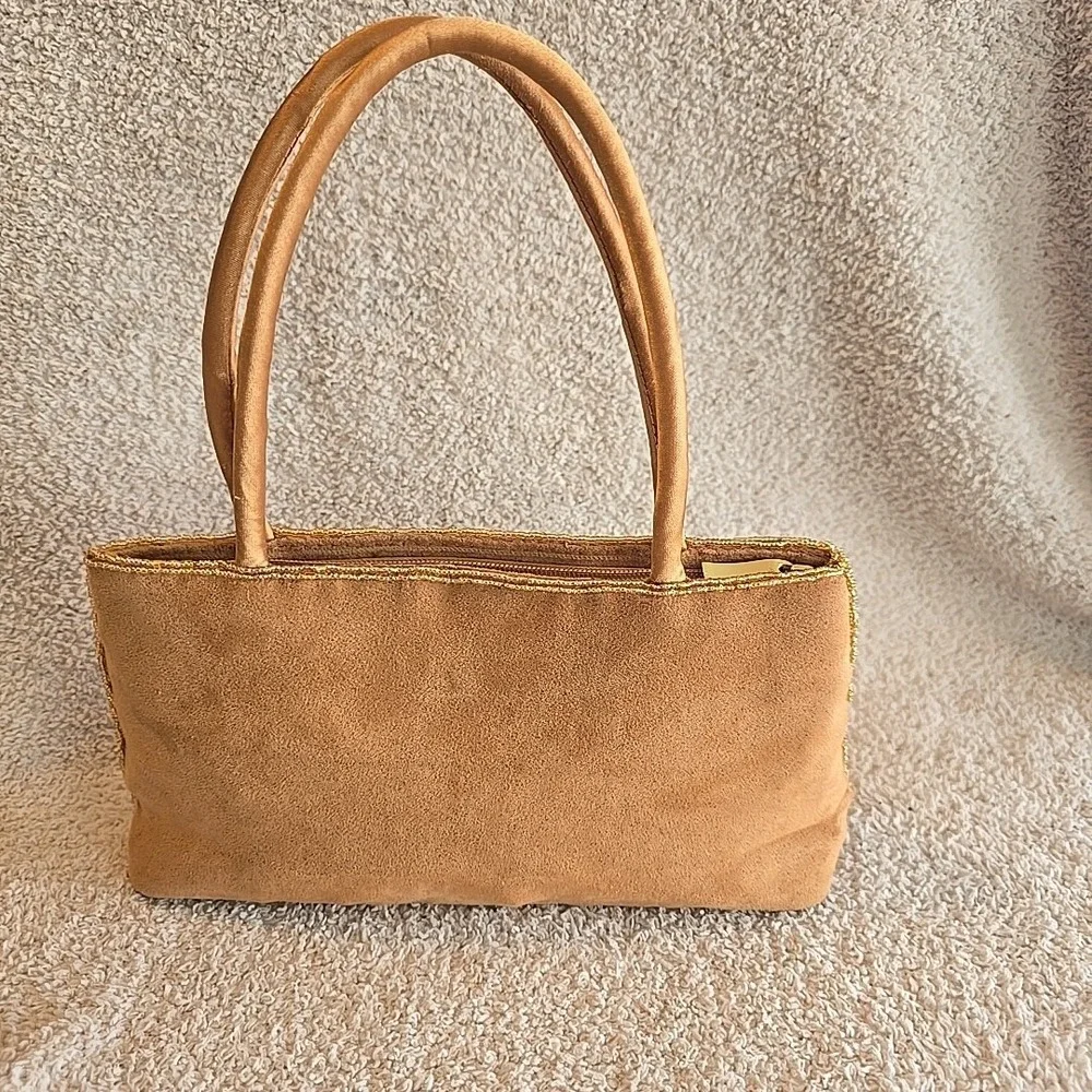 C. Marie Beaded Purse Handbag‎ Brown Suede Floral Design Boho Colorful